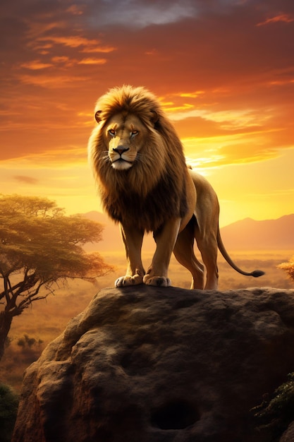 野生の岩の上のライオン
