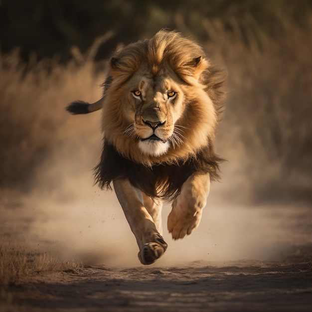 Premium AI Image | A lion running in the desert