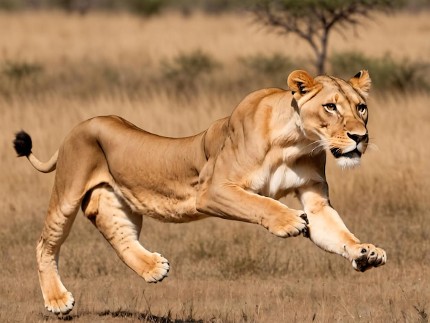 A Lion Running In A Field