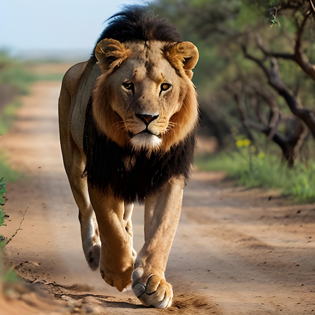 lion running towards