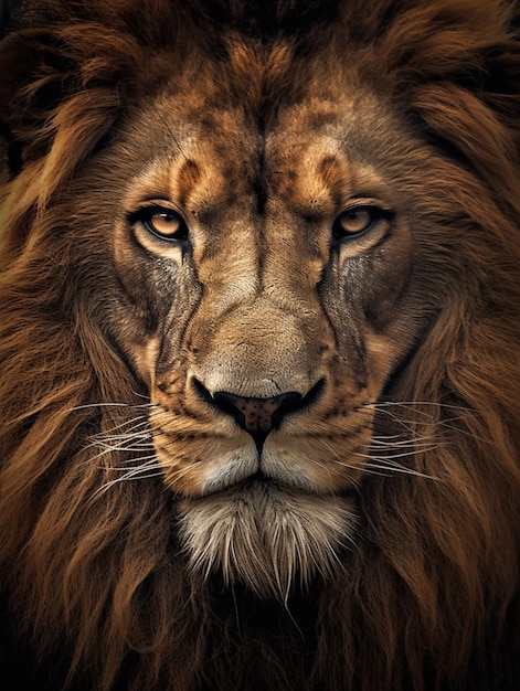 このクローズアップ画像にはライオンの顔が示されています。