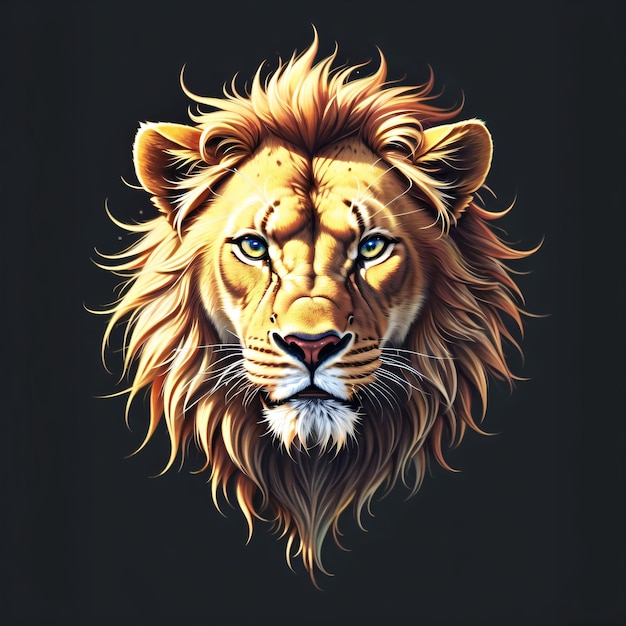 A lion's head is on a black background