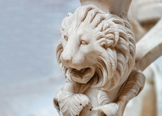 Lion sculpture on marble table at ancient city Pompeii, Naples, Italy