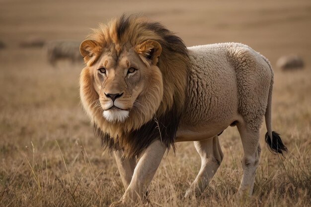 Lion and Sheep Encounter