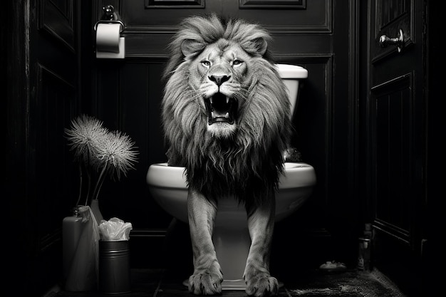 lion sit on the toilet leo sitting