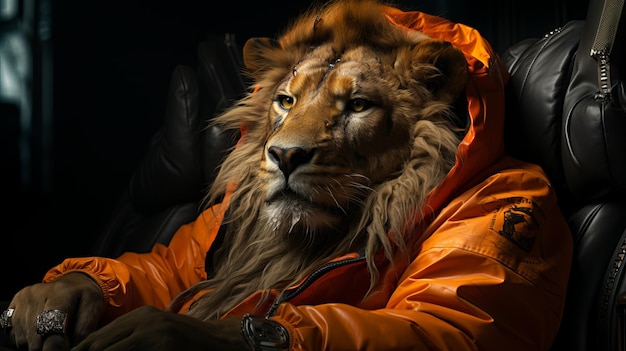 Lion sitting in tracksuit Generative AI