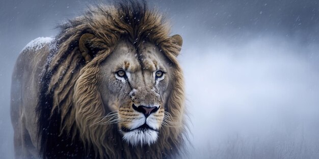 A lion in the snow