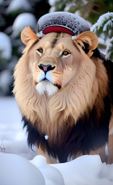 A lion in the snow