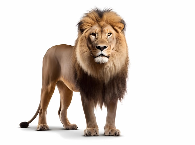 Lion standing side view isolated on white background with shadow Generative AI illustrations