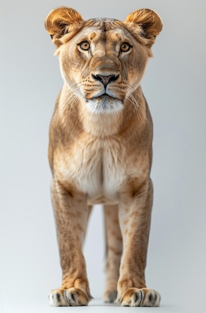 Photo a lion standing on a white surface