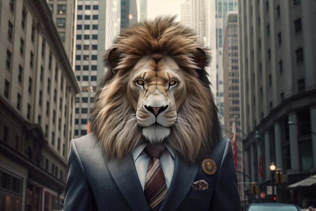Lion in a suit urban backgroundxA