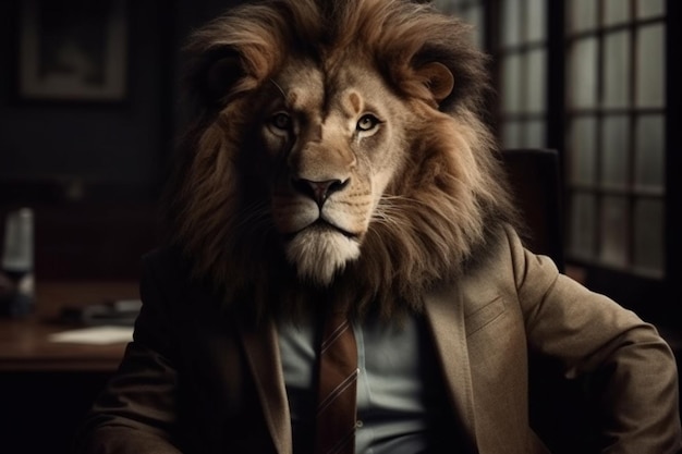 A lion in a suit with a man in a suit