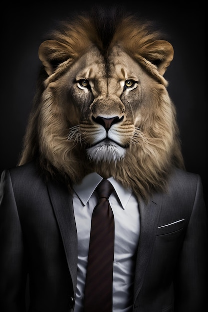 A lion in a suit with a man in a suit