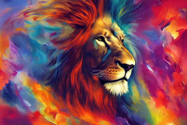 Premium Photo | Lion in the sun abstract color art