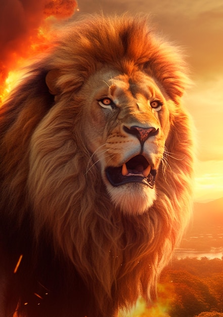 Premium AI Image | Lion in the sunset wallpapers