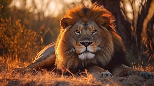 A lion in the sunset