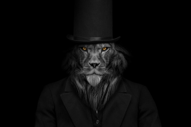 Photo a lion in a top hat and top hat