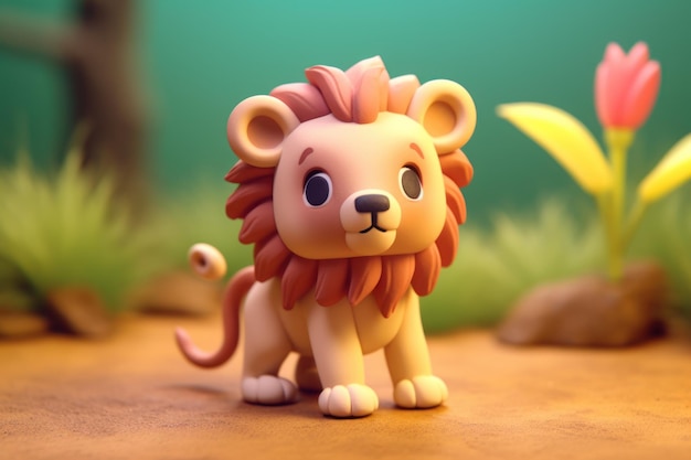 A lion walking in forest 3D Tiny cute isometric Generative AI