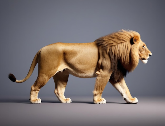 lion walking side view