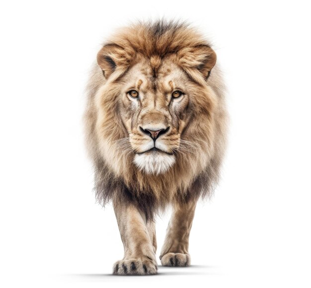 Lion walking on white background Generative AI