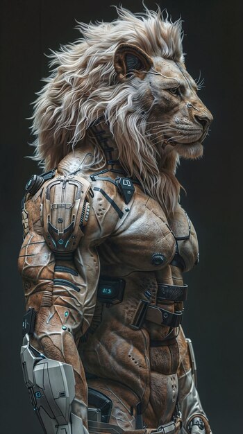 Foto lion warrior cyborg cyberpunk concept art cinematografico