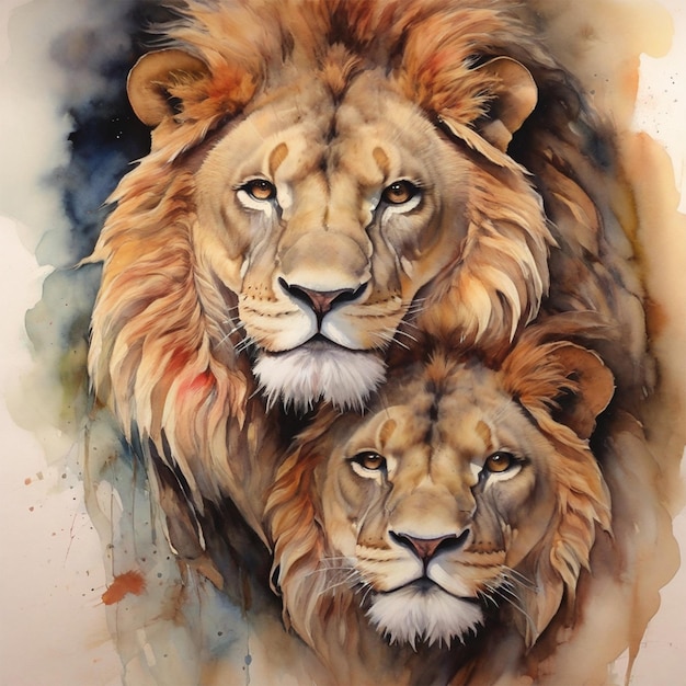 lion water color style