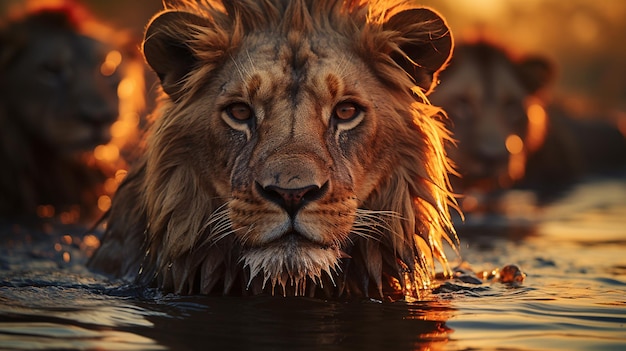 Lion in water