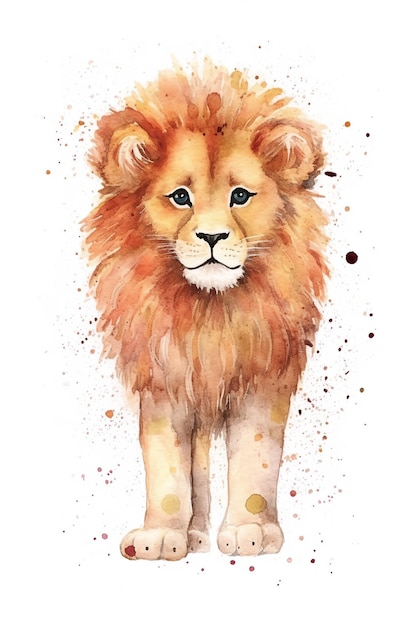 Lion watercolor clipart cute isolated on white background with Generative AI Technology