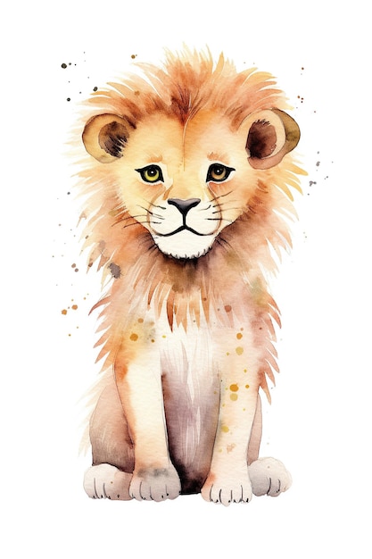 Lion watercolor clipart cute isolated on white background with Generative AI Technology