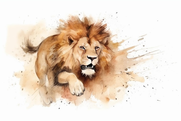 Lion watercolor splash run Generate Ai