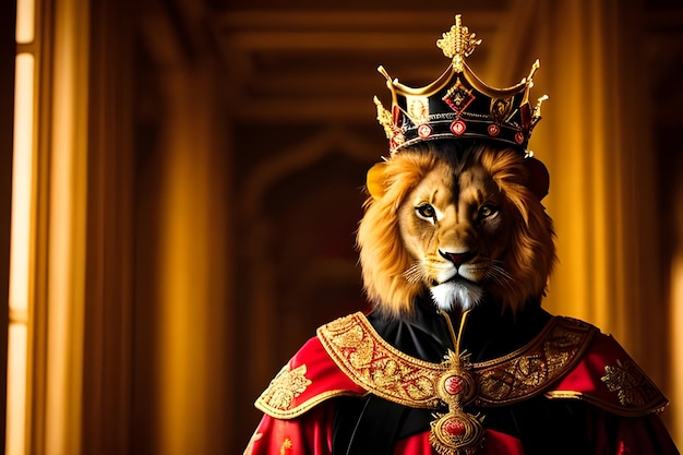 Photo a lion wearing a crown and a crown