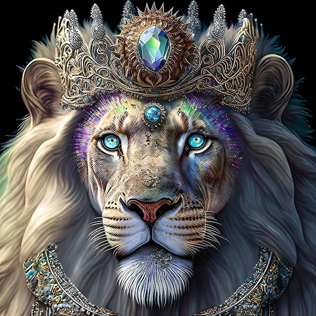 A lion wearing a crown and a crown