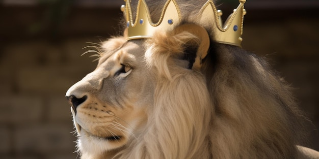 A lion wearing a crown is shown.