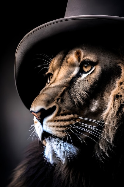 A lion wearing a hat and a hat