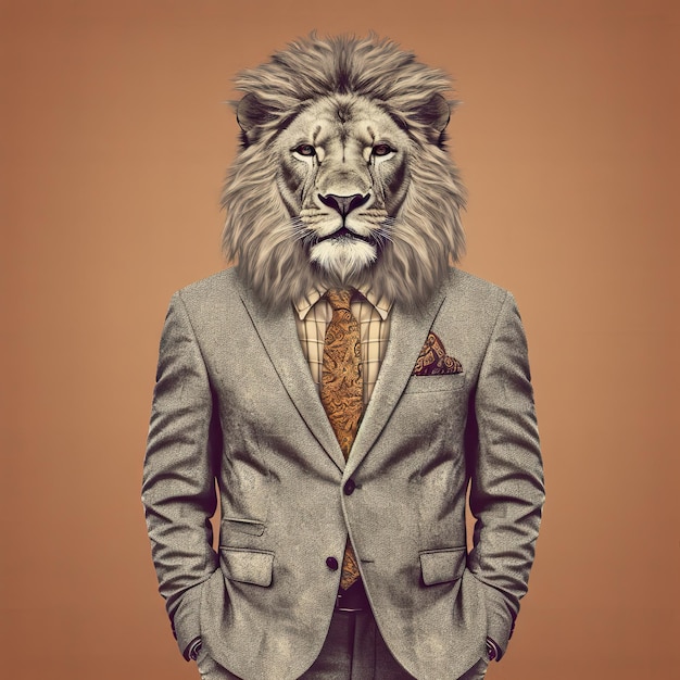 Photo lion wearing a human suit