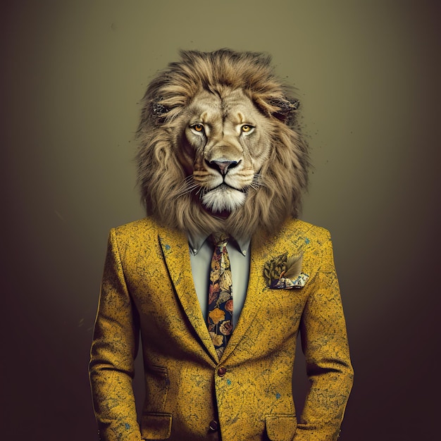 lion wearing a human suit