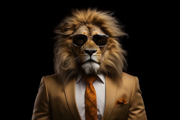 A lion wearing a suit and sunglasses