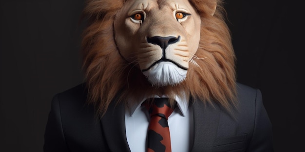 A lion wearing a tie