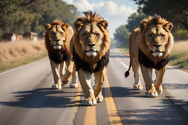 lion with a big mane is standing