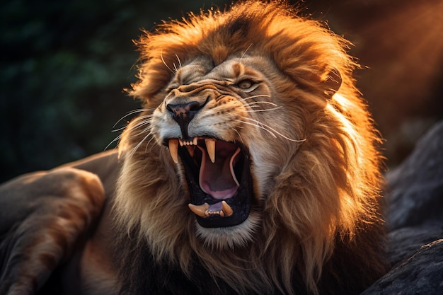 大きな口と大きな口を持つライオン