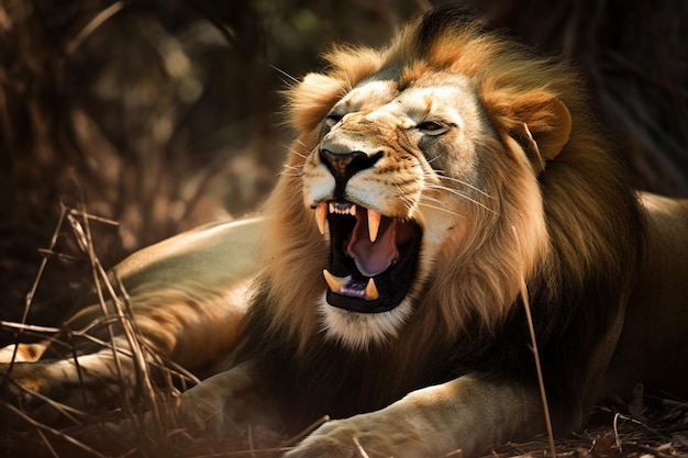 大きな口と大きな口を持つライオン