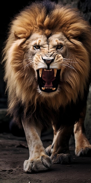 Photo a lion with a big mouth