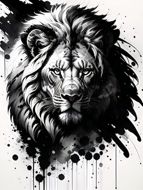 A lion with a black and white face.