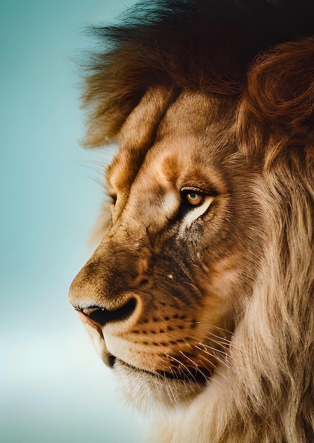 A lion with a blue background