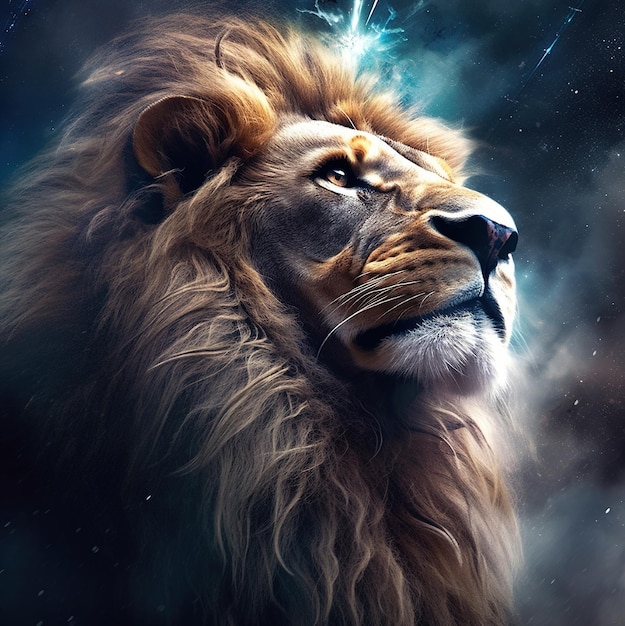 Premium AI Image | A lion with a blue light behind it