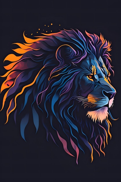 A lion with a blue mane and a yellow crown.