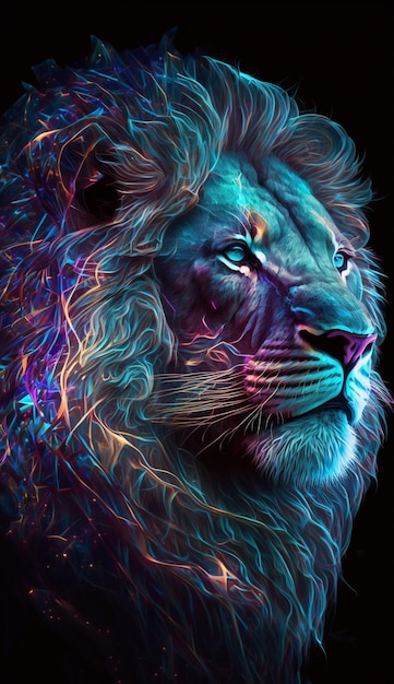 A lion with a blue mane