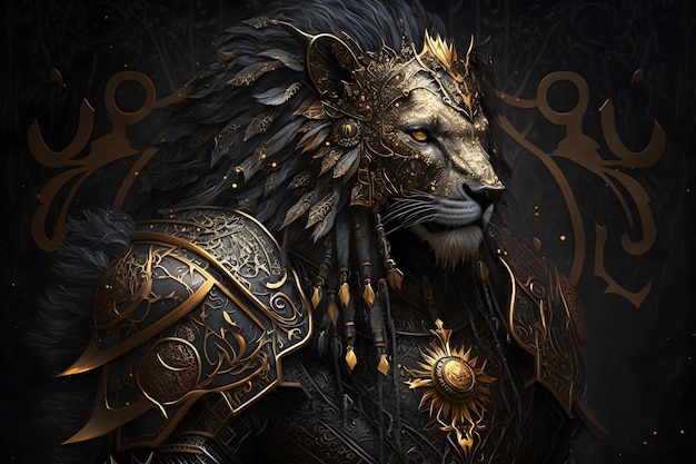 A lion with a chain and special armor