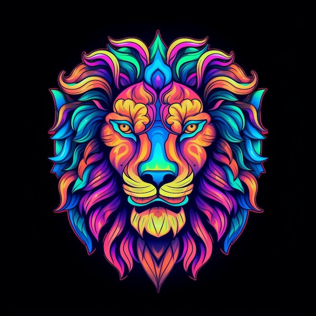 a lion with a colorful mane is shown in a colorful image.