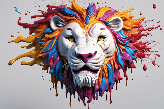 лев с красочной иллюстрацией брызг краски